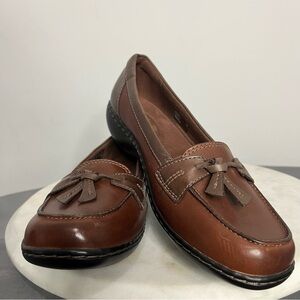 Clarks Ashland Bubble Loafers Slip On Comfort Brown Leather Women 6W Wide Petite
